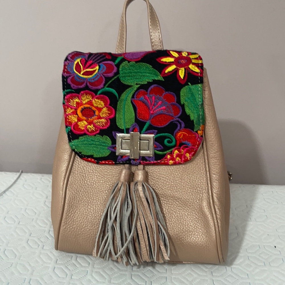 Stylish Leather & Embroidery Backpack